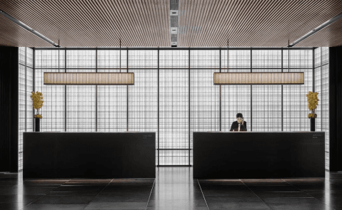 Interior of the five-star Kaiyuan Hotel lobby in Zhejiang